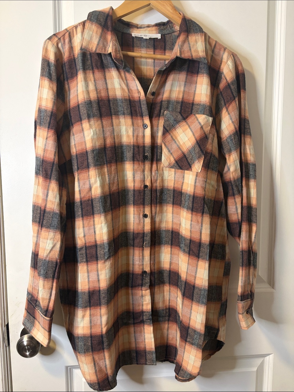 cleo Peach, Gray & Cream Plaid Button-Down Shirt